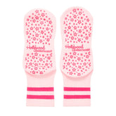 Pair of pink grip socks with star pattern and 'Hollywood' branding on a white background